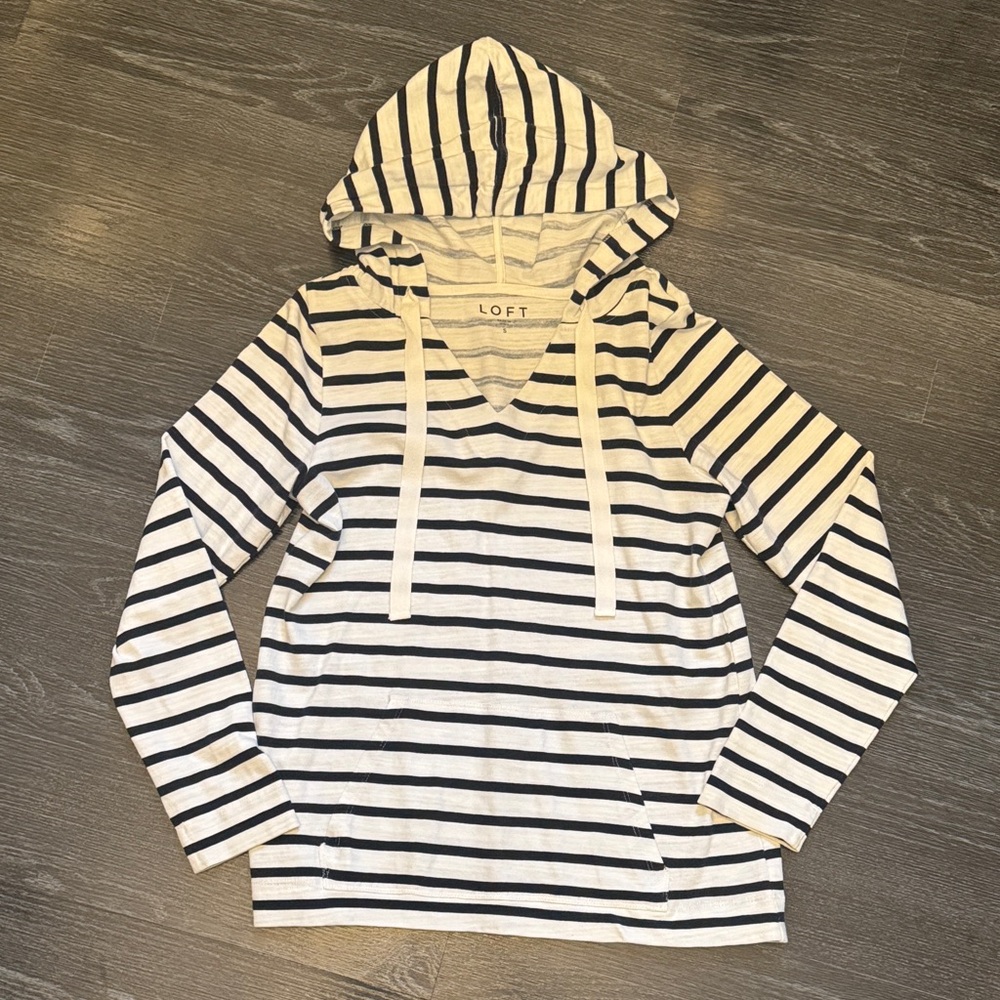 LOFT Deep Navy and White Striped Pullover